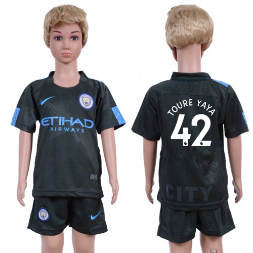 Manchester City #42 Toure YAYA Sec Away Kid Soccer Club Jersey